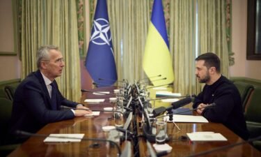NATO Secretary-General Jens Stoltenberg (left) and Ukraine's President Volodymyr Zelensky meet in Kyiv