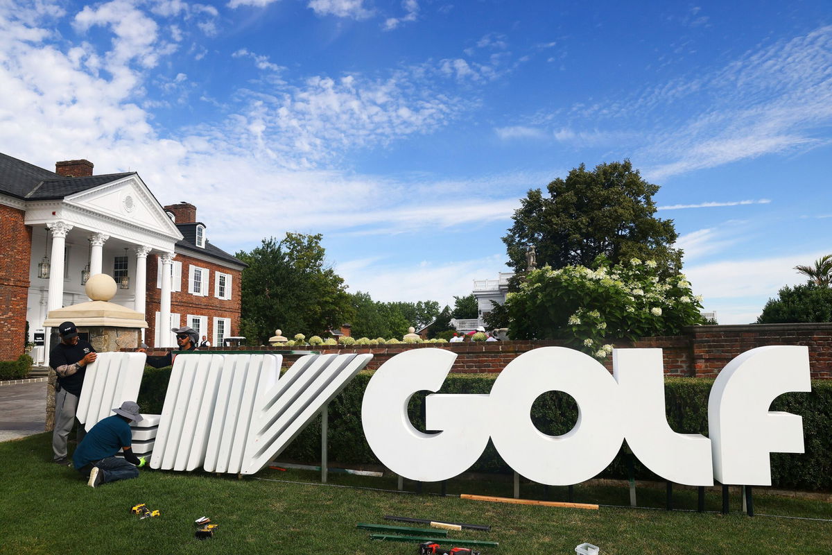 <i>Mike Stobe/LIV Golf/Getty Images</i><br/>A view of Trump National Golf Club during a practice round prior to the LIV Golf event is seen here in Bedminster