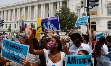 Supporters of affirmative action protest near the US Supreme Court Building on Capitol Hill on June 29