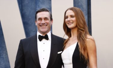 (From left) Jon Hamm and Anna Osceola are pictured here at the Vanity Fair Oscars after party in Beverly Hills in March.