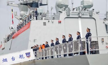 Officers and sailors are pictured here on board Chinese naval vessel Yantai in east China's Shandong province on April 25.