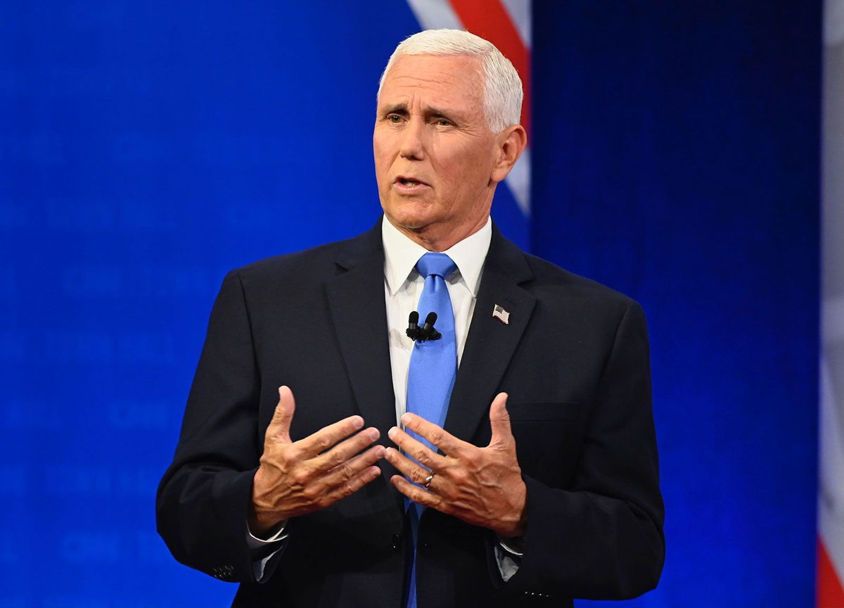 <i>Will Lanzoni/CNN</i><br/>Former Vice President Mike Pence participates in a CNN Republican Presidential Town Hall moderated by CNN's Dana Bash at Grand View University in Des Moines