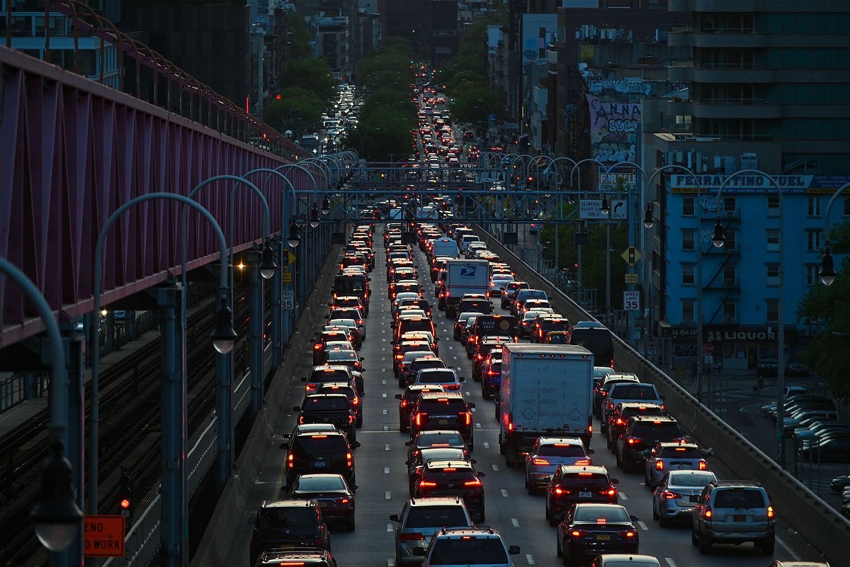 <i>Erik Pendzich/Shutterstock</i><br/>Vehicles sit in traffic while exiting the Williamsburg Bridge on May 10 in New York City.