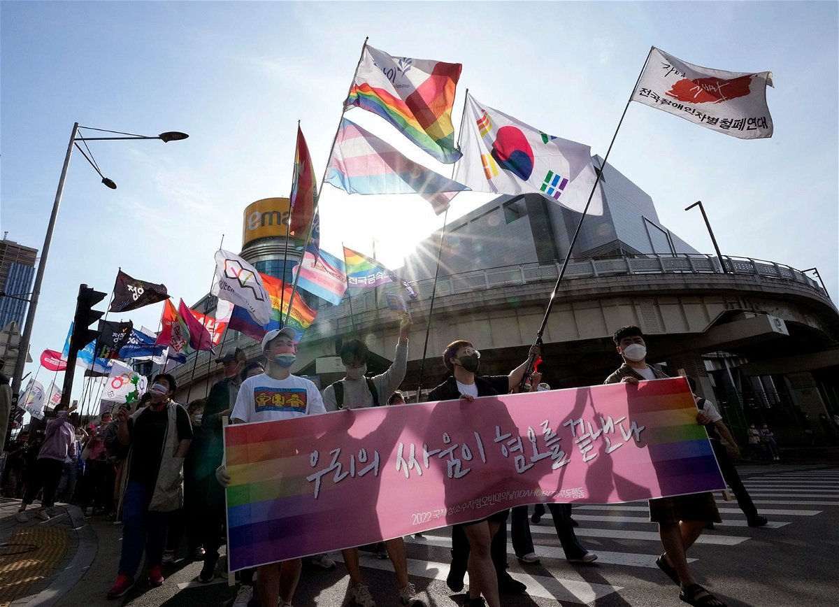 <i>Ahn Young-joon/AP/File</i><br/>A rally by members of the LGBTQ community and its supporters in Seoul