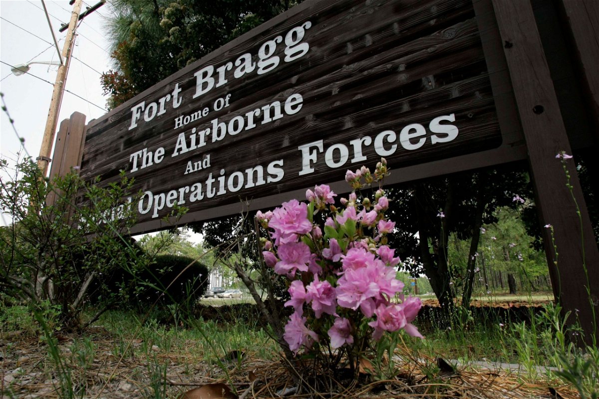<i>Gerry Broome/AP</i><br/>This photo shows an entrance sign to Fort Bragg