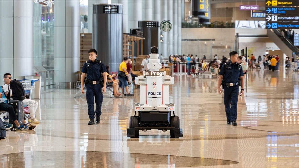 <i>Ryan Quek/Singapore Police Force</i><br/>The robots patrol alongside Singapore Police Force frontline officers and serve as additional eyes on the ground.
