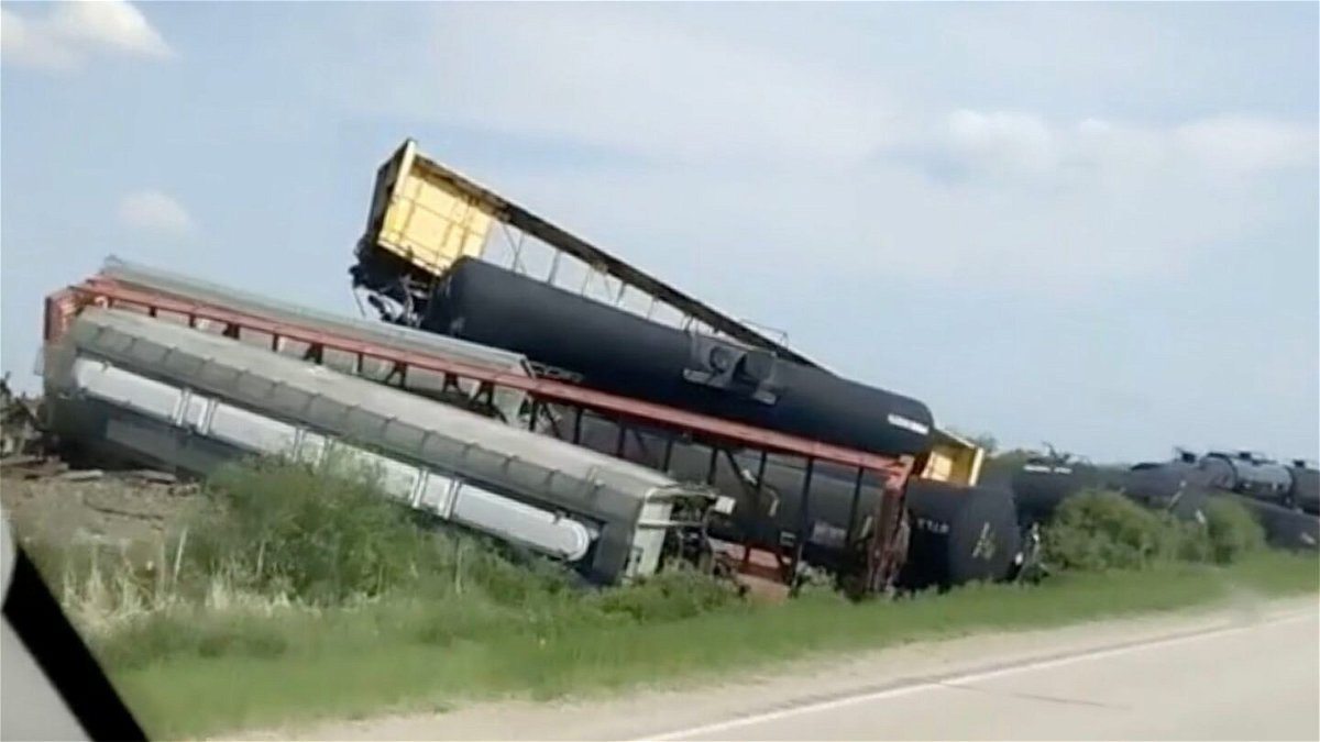 <i>Chris Orwig</i><br/>A train derailed in northwestern Minnesota just south of the Canadian border on May 31.