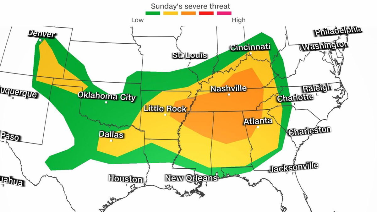 <i>CNN</i><br/>More than 60 million people from Colorado to the Carolinas are under threat for severe storms Sunday