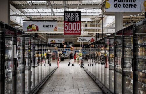 A customer shops in a Casino hypermarket in central France on April 28.