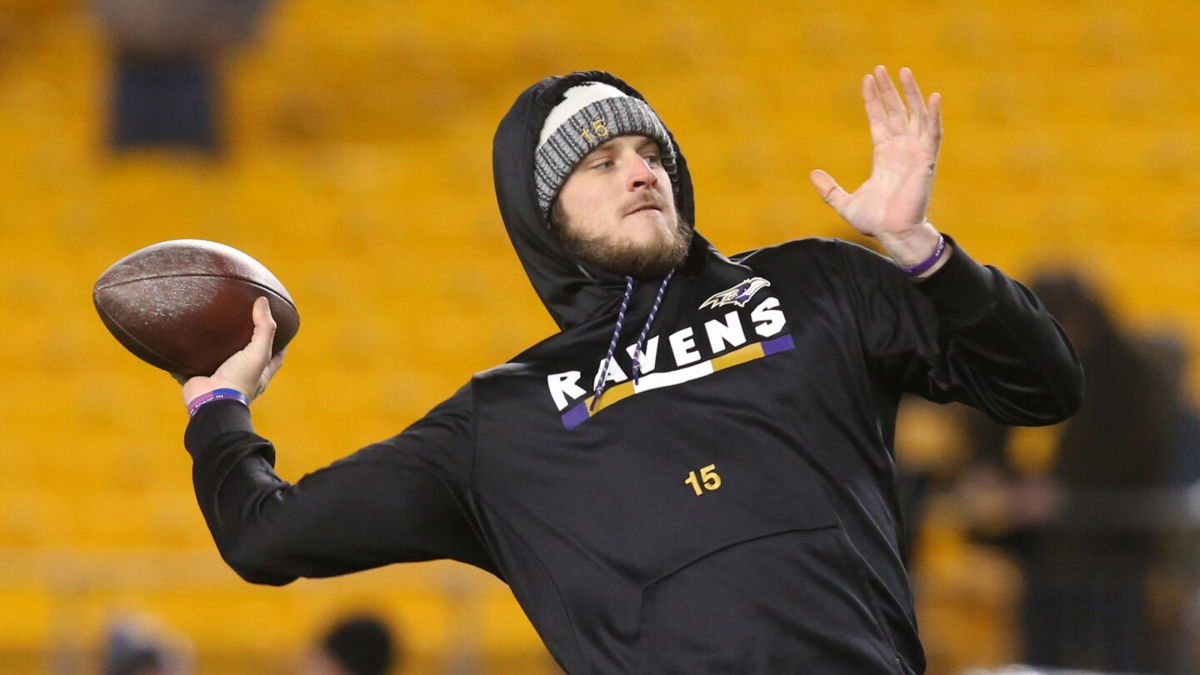 <i>Charles LeClaire/USA Today Network</i><br/>Ryan Mallett warms up for the Baltimore Ravens in December 2017.