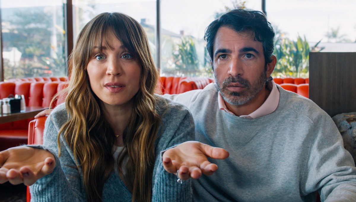 <i>Peacock</i><br/>Kaley Cuoco and Chris Messina are pictured here in the Peacock series 