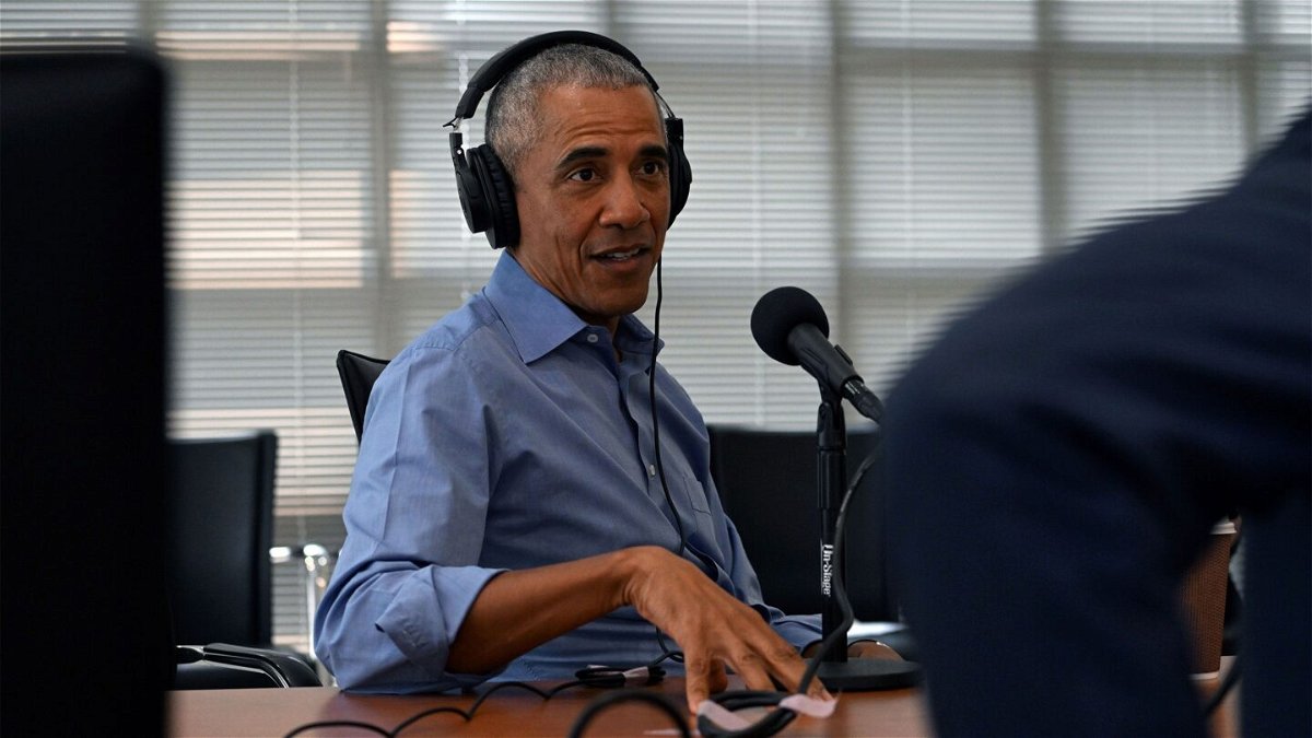 <i>Carol Guzy for CNN</i><br/>Former President Barack Obama records a podcast with David Axelrod on Thursday