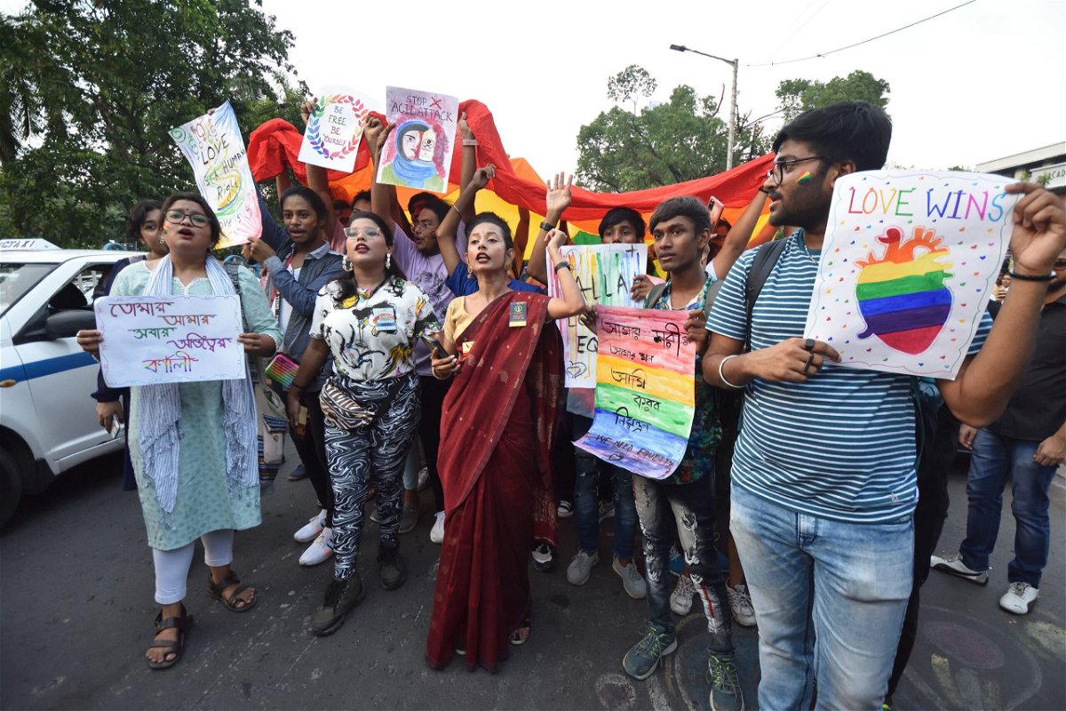 <i>Biswarup Ganguly/Eyepix Group/Future Publishing/Getty Images</i><br/>The LGBTQ community takes part in a rally to celebrate 