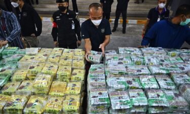Thai police display packages of seized crystal methamphetamine in Bangkok on January 24.