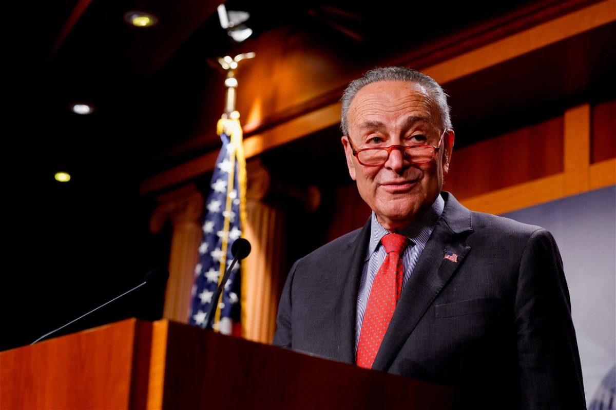 <i>Anna Moneymaker/Getty Images</i><br/>Senate Majority Leader Chuck Schumer speaks at a news conference at the US Capitol Building on December 7