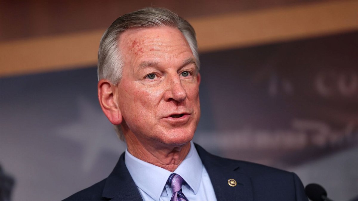 <i>Kevin Dietsch/Getty Images</i><br/>Sen. Tommy Tuberville speaks at a press conference on student loans at the U.S. Capitol on June 14 in Washington