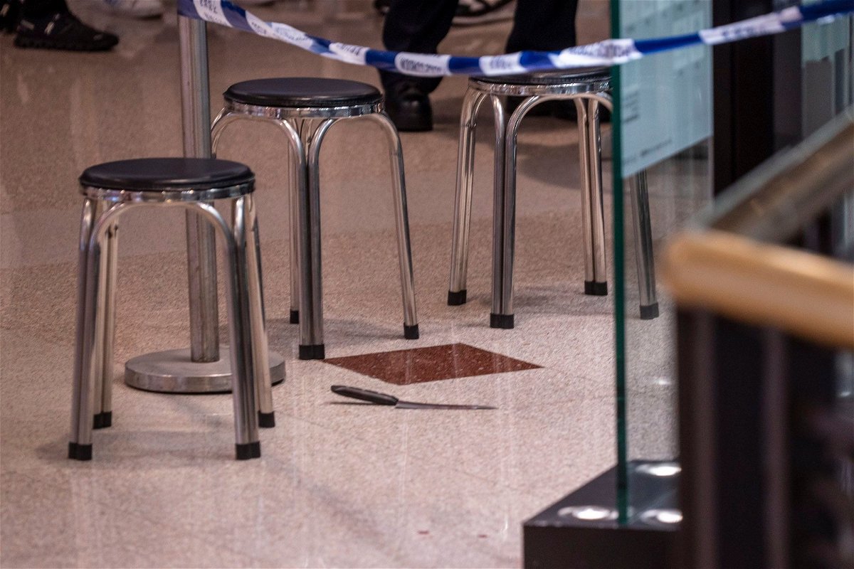 <i>Vernon Yuen/NurPhoto/Getty Images</i><br/>The crime scene at the mall in Hong Kong where two women were stabbed to death in a seemingly random attack on Friday.