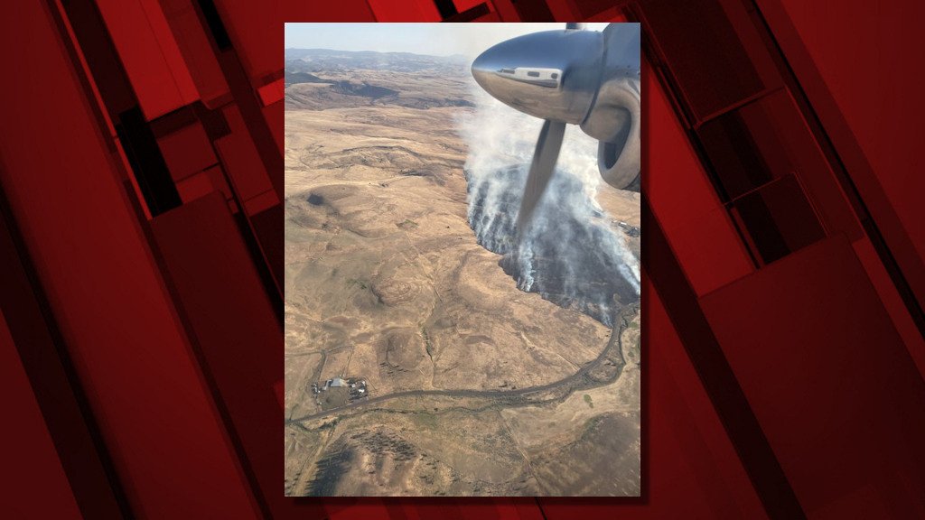 Aerial view Wednesday evening of the Antelope Creek Fire, south of the Wasco County town of Antelope