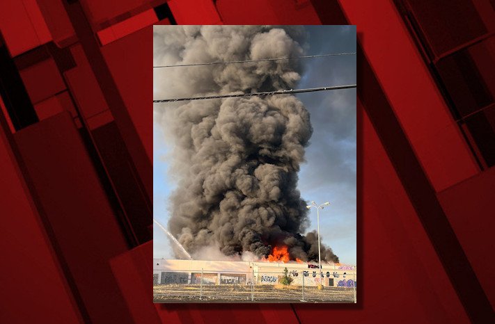 Tall plume arose from former Kmart building during fire Wednesday morning