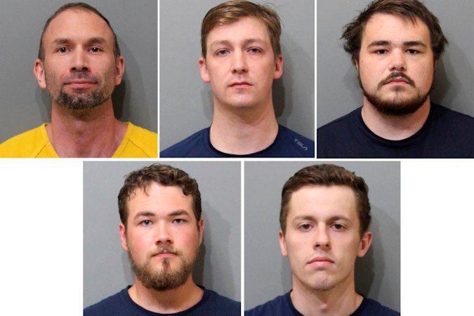 Iimages provided by the Kootenai County Sheriff's Office shows, from top row from left James Michael Johnson, Forrest Rankin, Robert Whitted. Bottom row from left, Devin Center, Derek Smith