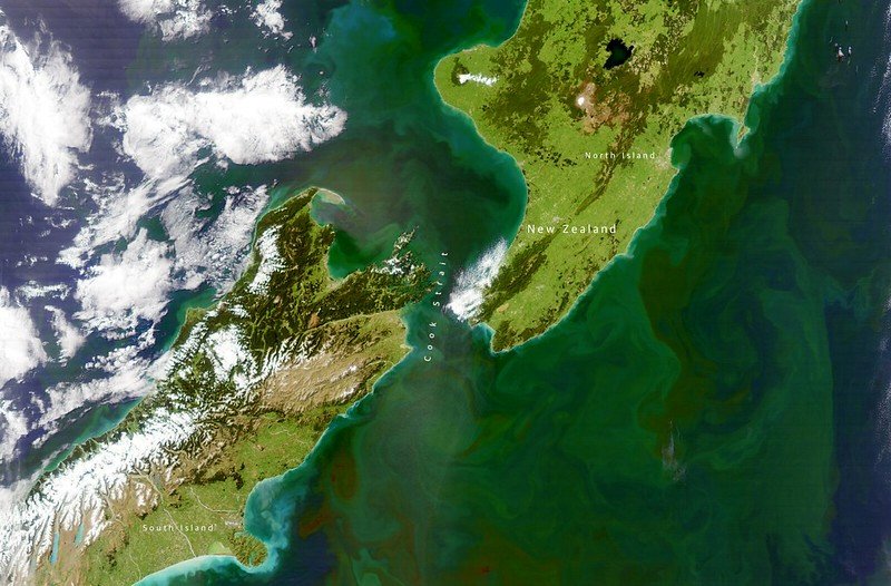 The Moderate Resolution Imaging Spectroradiometer (MODIS) instrument on NASA’s Aqua satellite captured this image of the South Pacific Ocean around New Zealand on October 23, 2022