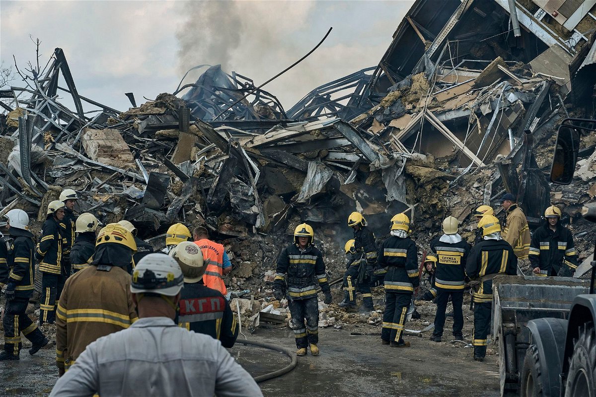 <i>Libkos/AP</i><br/>Emergency service personnel work at the site of a destroyed building after a Russian attack in Odesa