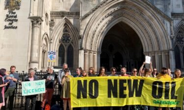 Protestors gather outside the Royal Courts of Justice in London on July 25