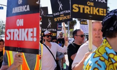 SAG-AFTRA actors strike against the Hollywood studios as they join the Writers Guild of America (WGA) on the picket like outside of Netflix offices in Los Angeles