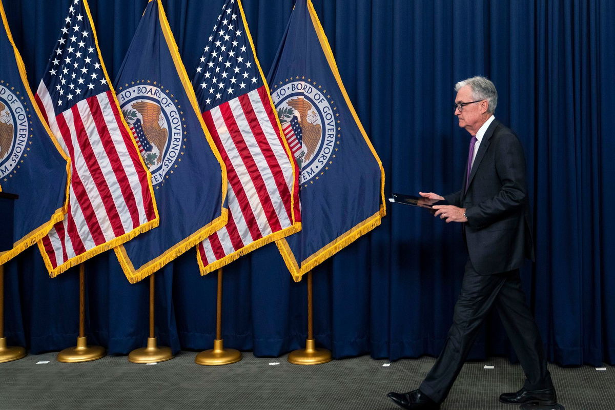 <i>Nathan Howard/AP</i><br/>Federal Reserve Chair Jerome Powell arrives for a news conference at the William McChesney Martin Jr. Federal Reserve Board Building following a Federal Open Market Committee meeting on July 26 in Washington.