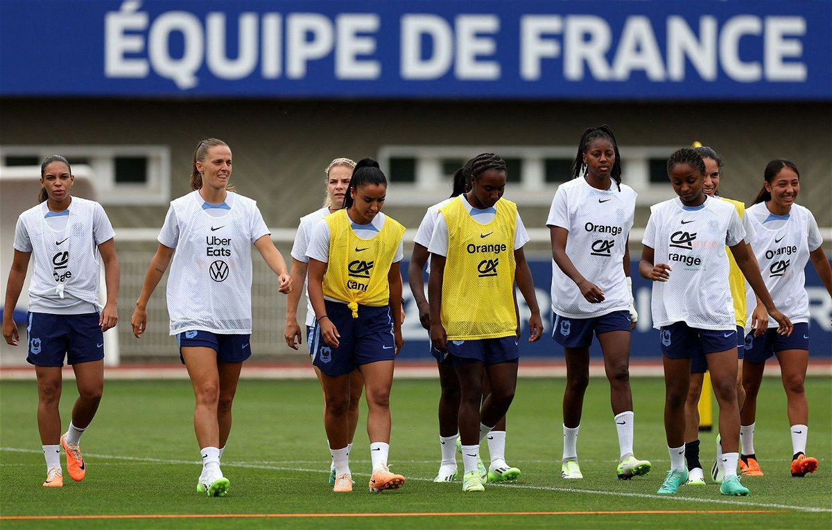 <i>Frank Fife/AFP/Getty Images</i><br/>France's women's team players gather during a training session in Clairefontaine-en-Yvelines on June 21