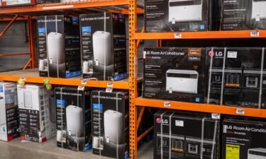 Air conditioners displayed for sale at a Home Depot store during a heatwave in Austin