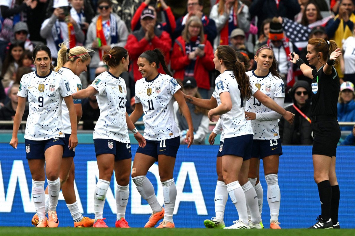 <i>Saeed Khan/AFP/Getty Images/File</i><br/>USA's players celebrate Sophia Smith's goal against Vietnam at the Women's World Cup.