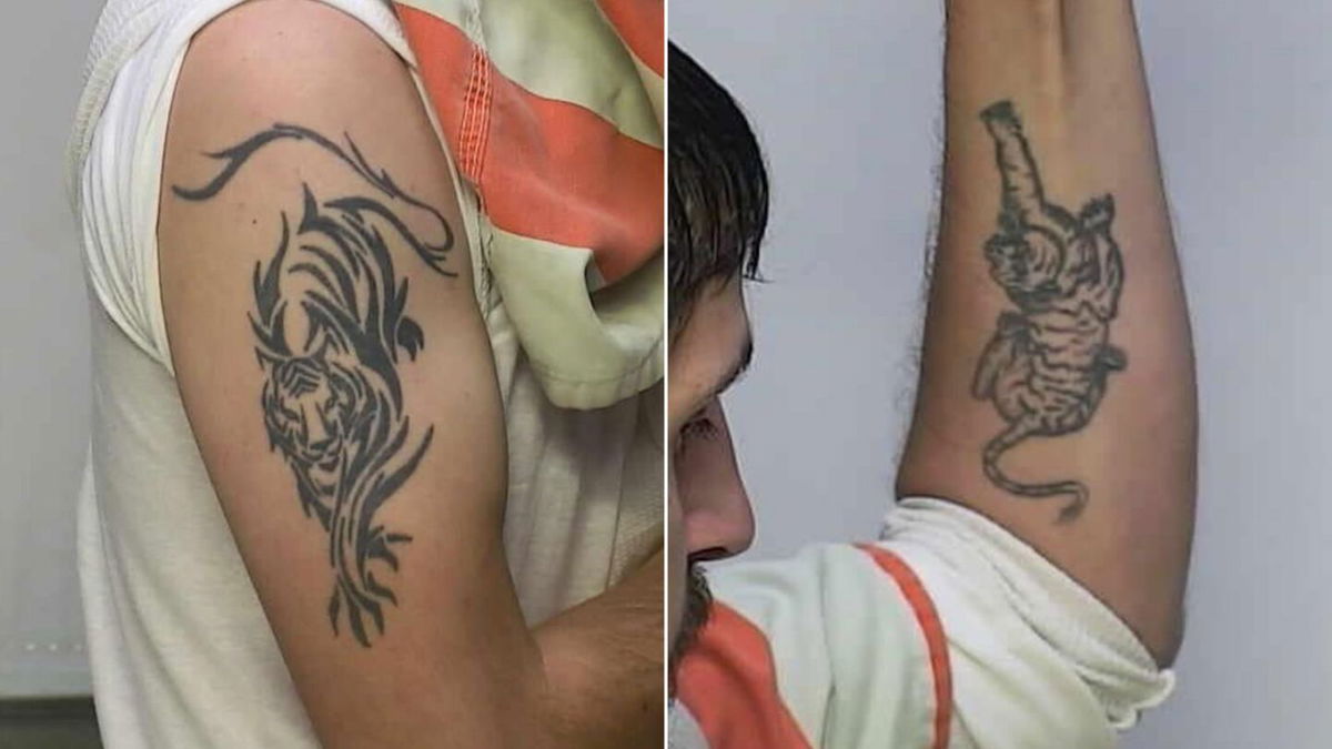 <i>Warren Police Department</i><br/>The Warren Police Department released images showing Michael Charles Burham's tattoos.