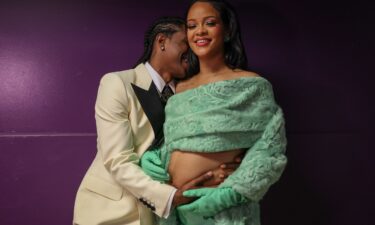 ASAP Rocky and Rihanna backstage at the 95th Academy Awards at the Dolby Theatre on March 12 in Hollywood