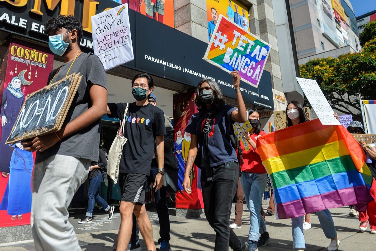 <i>Zahim Mohd/NurPhoto/Getty Images/FILE</i><br/>Participants in a Womens Day March asking for greater rights in gender equality and recognition of the LGBTQ community in Kuala Lumpur