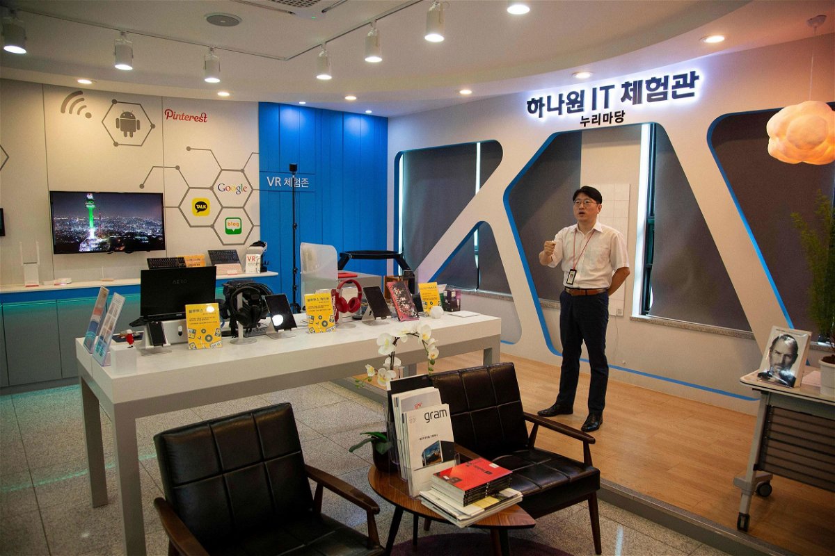 <i>Jeon Heon-Kyun/Pool/AFP/Getty Images</i><br/>A Hanawon instructor is pictured here in an IT education center for North Korean defectors on July 10.