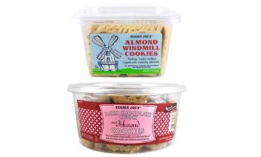 Trader Joe's Almond Windmill Cookies (top) and Dark Chocolate Chunk and Almond Cookies (bottom) were recalled Friday.
