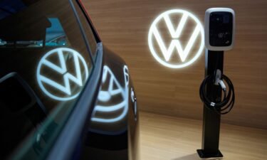 A Volkswagen charging station is displayed at the Auto Shanghai show in Shanghai