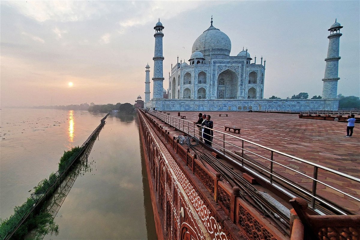 <i>Pawan Sharma/AFP/Getty Images</i><br/>The flooded banks of the Yamuna River at the Taj Mahal in Agra