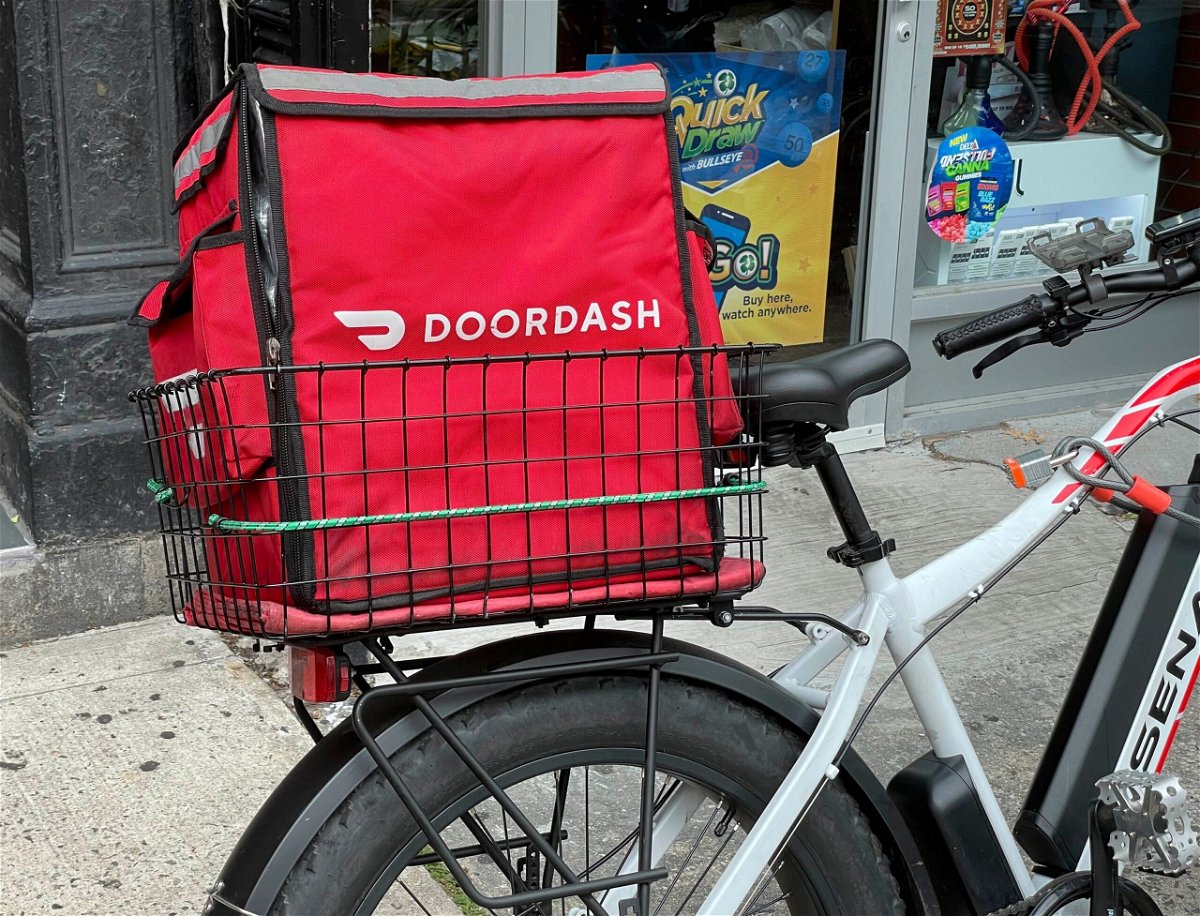<i>STRF/Star Max/IPx/AP</i><br/>A DoorDash delivery bike is seen in Manhattan. Food delivery platforms DoorDash