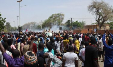 Demonstrators appeared to try to set the Embassy alight before being dispersed.