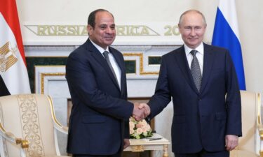 Russian President Vladimir Putin shakes hands with Egyptian President Abdel Fattah al-Sisi before a meeting on the sidelines of Russia-Africa summit in Saint Petersburg