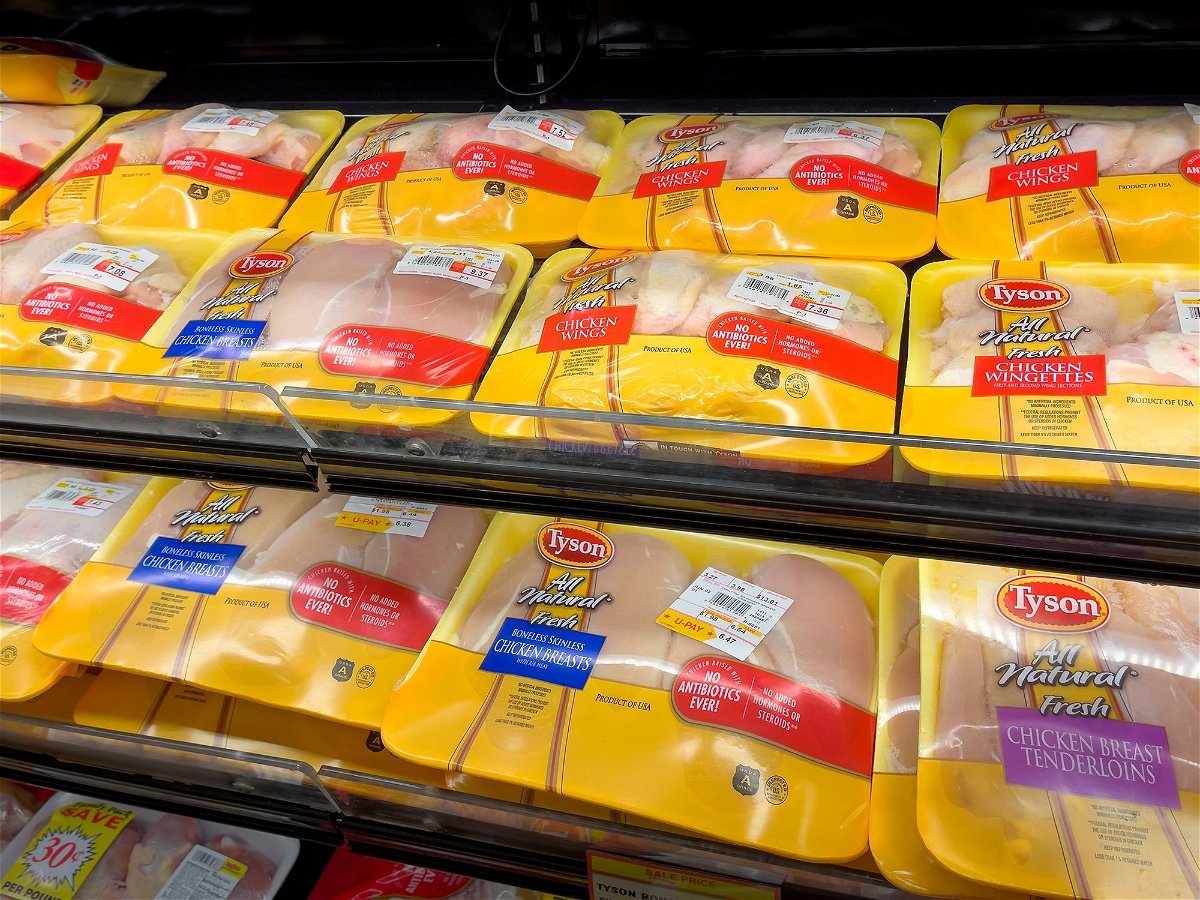 <i>Christopher Habermann/The Toidi/Adobe Stock</i><br/>Tyson all natural chicken breasts and chicken wings on display at a grocery store in Atlanta.