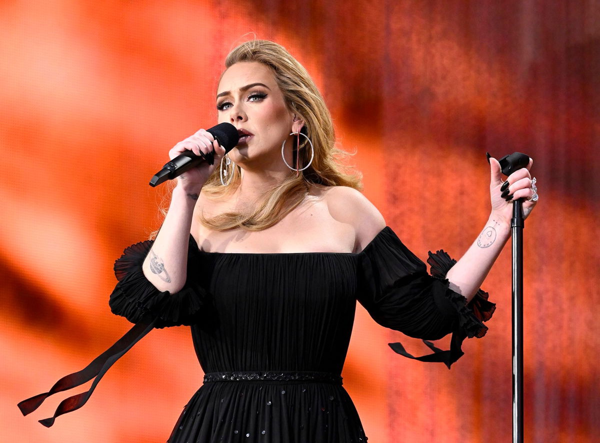 <i>Gareth Cattermole/Getty Images for Adele</i><br/>Adele is seen here on stage in 2022.