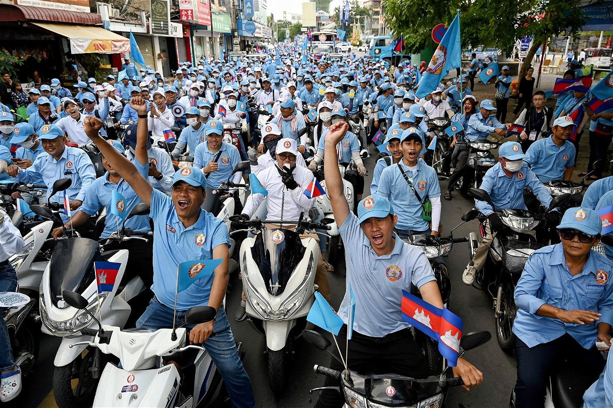 <i>Tang Chin Sothy/AFP/Getty Images</i><br/>An election rally for the ruling Cambodia People's Party takes place in Phnom Penh on July 1.