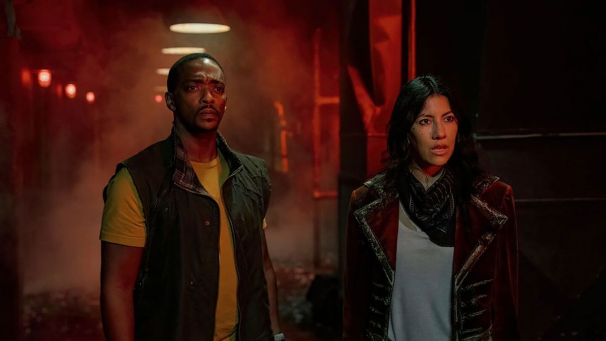 <i>Skip Bolen/Peacock</i><br/>Anthony Mackie and Stephanie Beatriz in the Peacock series 