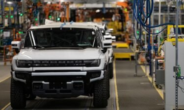 GMC Hummer electric vehicles on the production line at General Motors' assembly plant in Detroit.