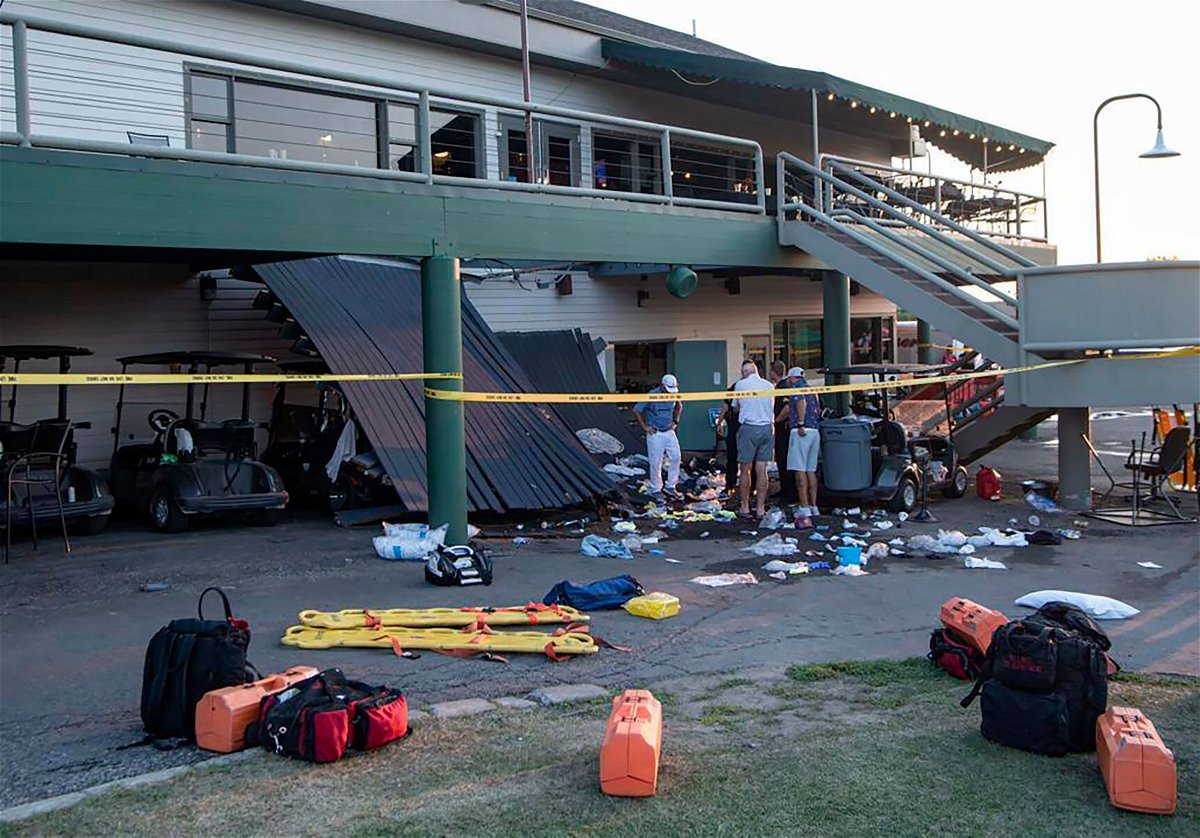 <i>Amy Lynn Nelson/The Billings Gazette/AP</i><br/>The deck collapsed on July 22 at the Briarwood Country Club in Billings