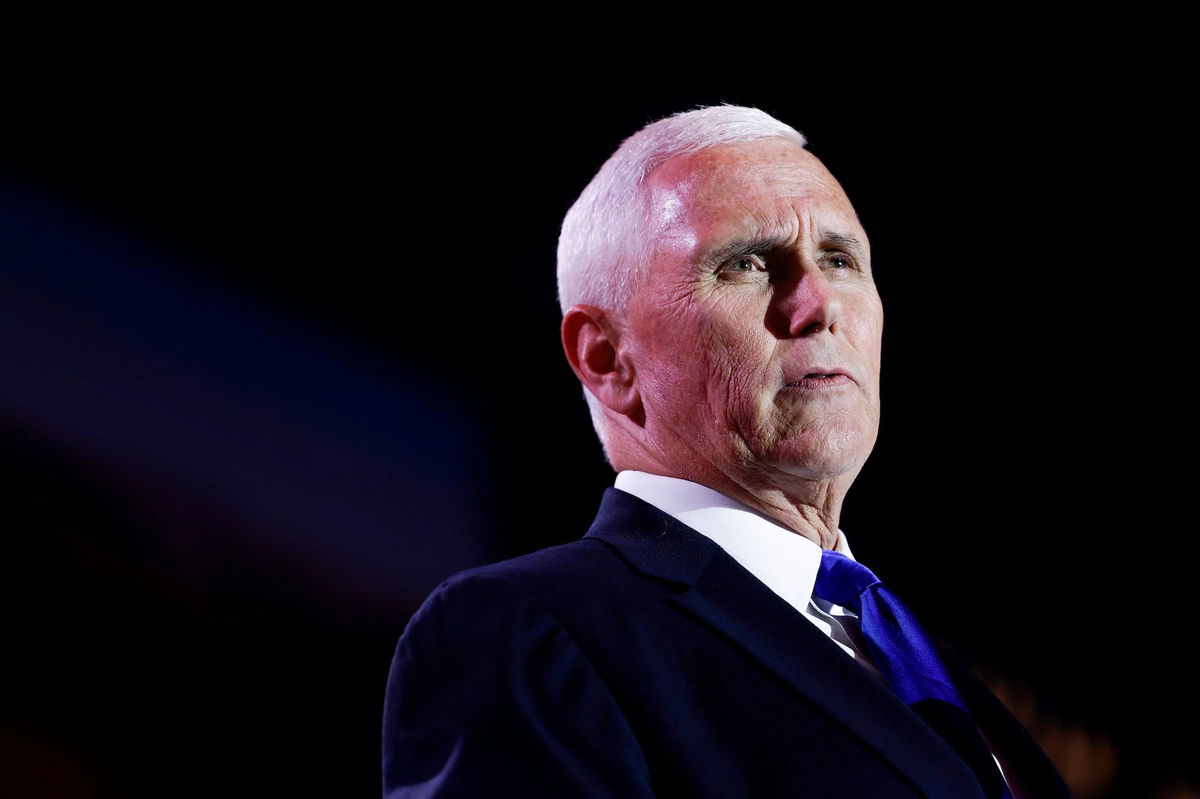 <i>Anna Moneymaker/Getty Images/FILE</i><br/>Former Vice President Mike Pence delivers remarks at the Christians United for Israel summit on July 17 in Arlington