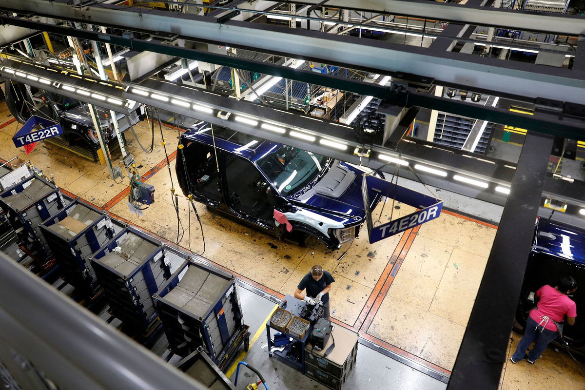 <i>Jeff Kowalsky/AFP/Getty Images</i><br/>Ford's. fuel powered F-150 trucks under production at their Truck Plant in Dearborn